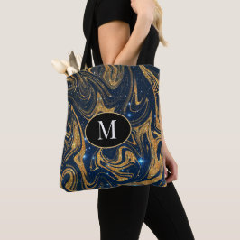 Monogram Tote Bag Guld Glitter mot nattbakgrund Tygkasse