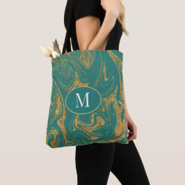 Monogram Tote Bag Guld Glitter mot svart bakgrund Tygkasse
