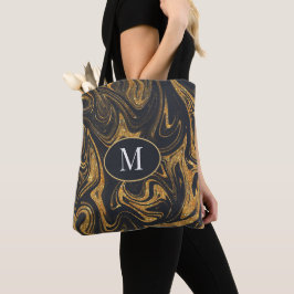Monogram Tote Bag Guld Glitter på Grått-bakgrunden Tygkasse