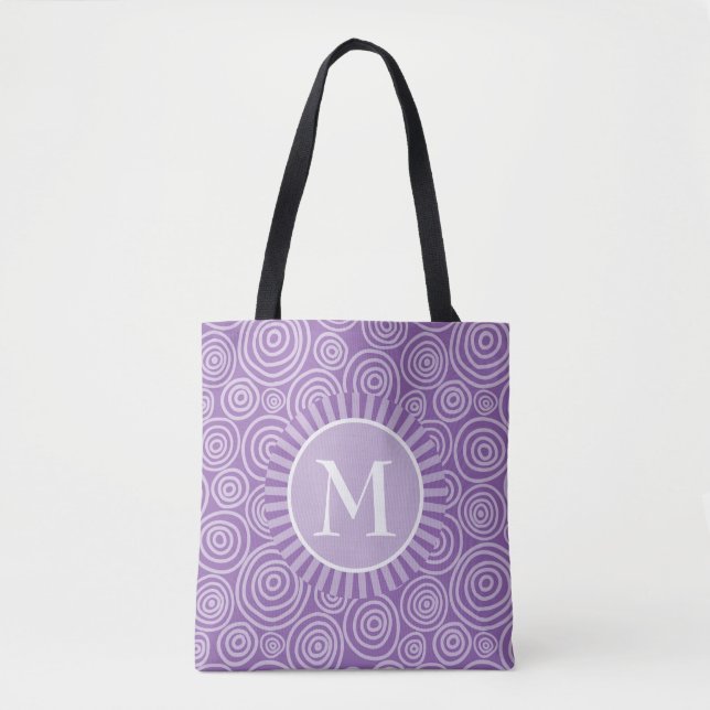 Monogram Tote Bag Lila White Spiral Tygkasse (Framsida)