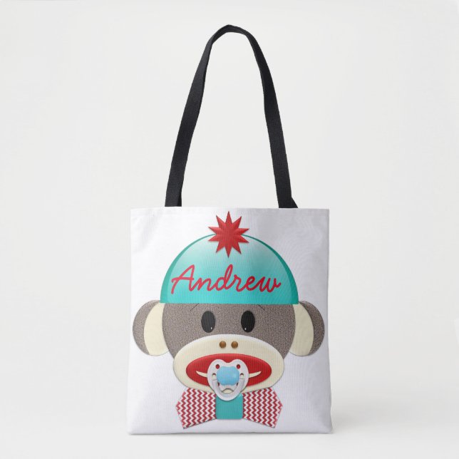 MONOGRAM TOTE ’Cute Sock monkey’ Tygkasse (Framsida)