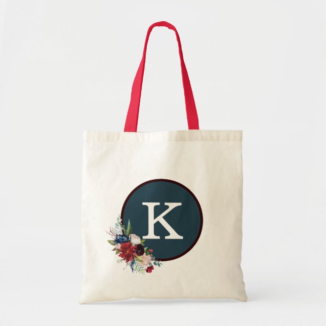 Monogram Tote för rött vitt blått Eleganten Ro Mön Tygkasse (Framsidan)