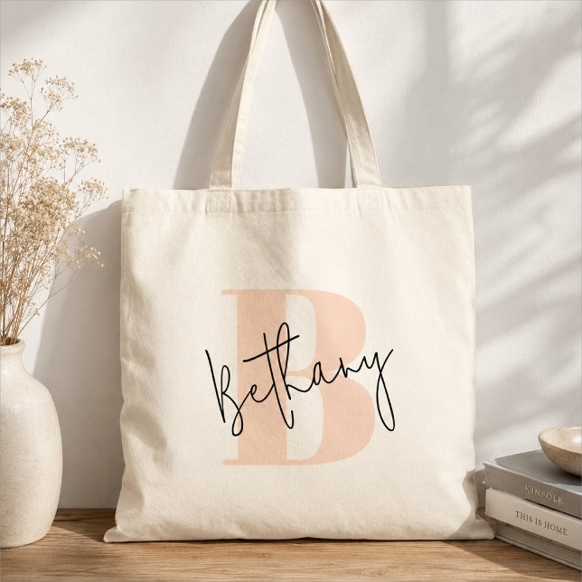 Monogram Totebag | Anpassade Initialer Namn Toteba Tygkasse (Custom initial name tote for bridesmaids, teachers, moms, students, errands, and travel.)