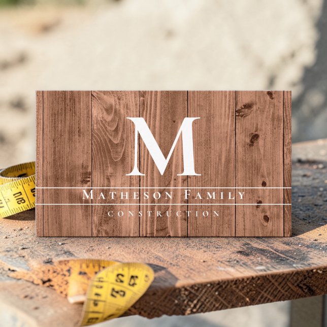 Monogram Träbyggnadsentreprenör varumärke Visitkort (Custom elegant wood monogram construction business card template. )