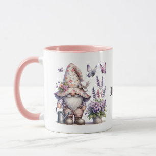 Monogram Trädgårdstomte Lila Rosa Blommor Fjärilar Mugg