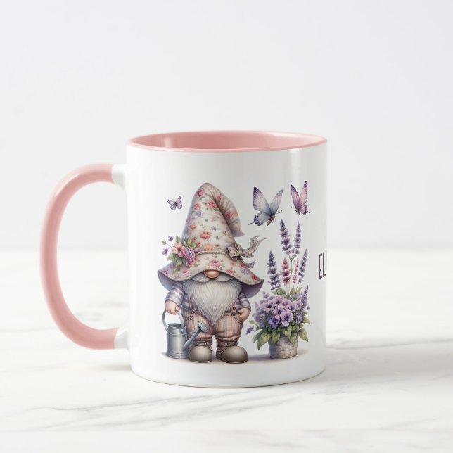 Monogram Trädgårdstomte Lila Rosa Blommor Fjärilar Mugg (Vänster)