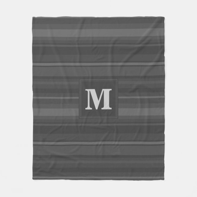 Monogram träkol rand fleecefilt (Framsidan)