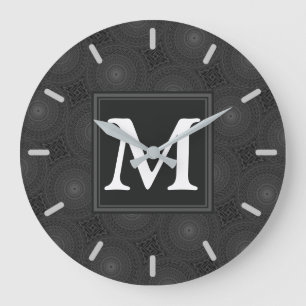 Monogram träkolskretsar mönster stor klocka