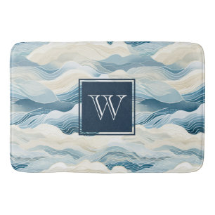 Monogram Tranquil Blue and White Wave Mönster Bath Badrumsmatta
