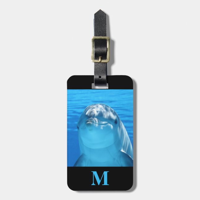 Monogram Travel Dolphin i Blue Ocean Vatten Bagagebricka (Vertikal Framsida)