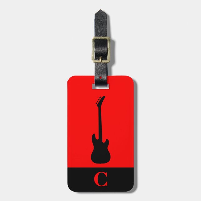 Monogram Travel Music Elbas Gitarr Röd Bagagebricka (Vertikal Framsida)