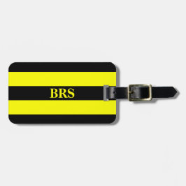 Monogram Tre Svarta Ränder på Gul Bakgrund Bagagebricka