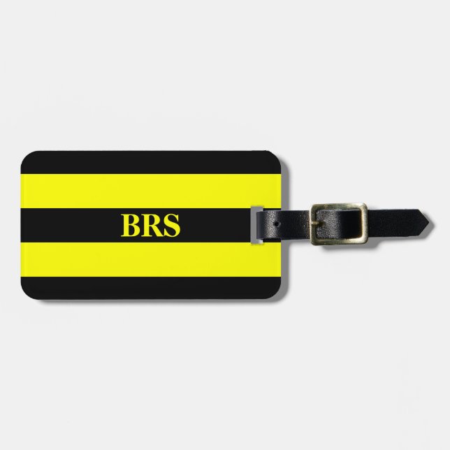 Monogram Tre Svarta Ränder på Gul Bakgrund Bagagebricka (Horisontell Framsida)