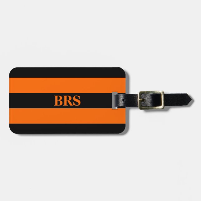 Monogram Tre Svarta Ränder på Orange Bagagebricka (Horisontell Framsida)