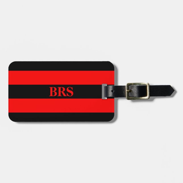 Monogram Tre Svarta Ränder på Röd Bagagebricka (Horisontell Framsida)