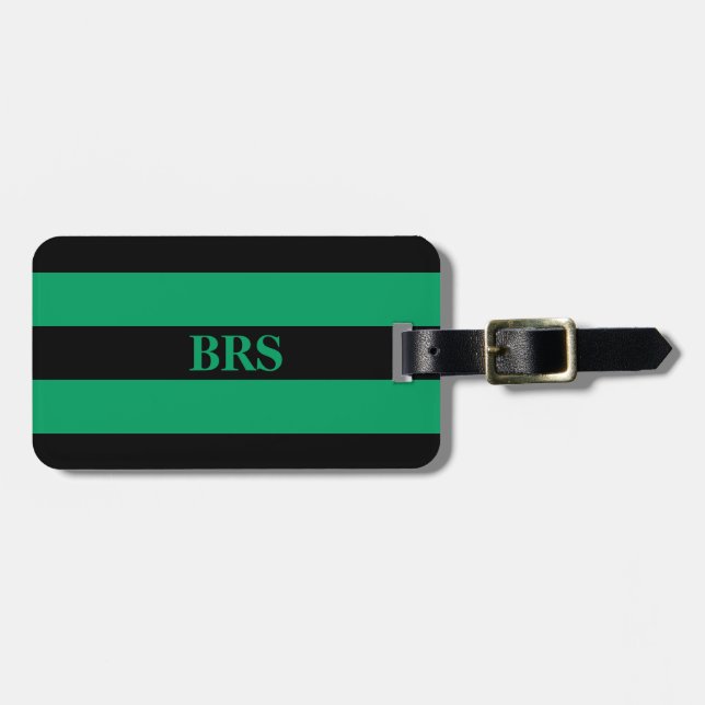 Monogram tre svarta ränder på Shamrockgrön Bagagebricka (Horisontell Framsida)