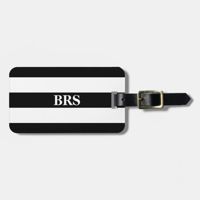 Monogram Tre Svarta Ränder på Vit Bagagebricka (Horisontell Framsida)