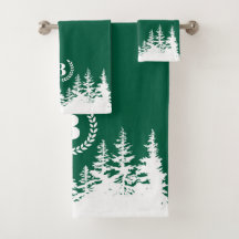 Monogram Trees Bath Towel Set  Green and White