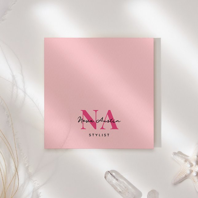 Monogram Trendig Aestetisk Shock rosa Personlig Post-it Block (Skapare uppladdad)