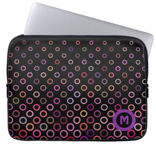 Monogram Trendiga Färgglada Cirklar på Svart Laptop Fodral