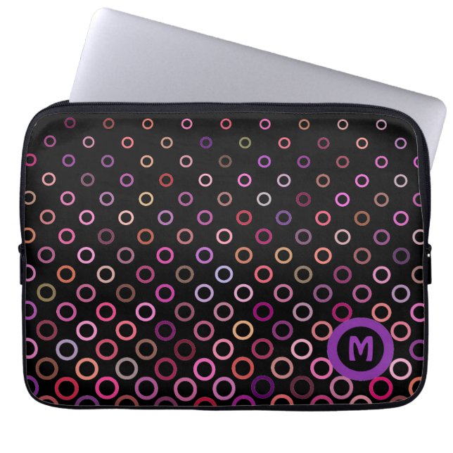 Monogram Trendiga Färgglada Cirklar på Svart Laptop Fodral (Framsidan)