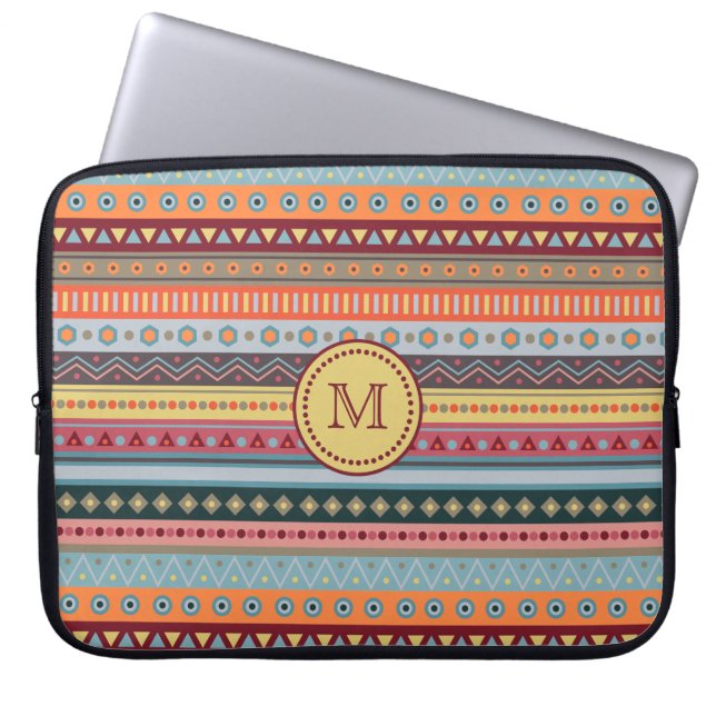 Monogram Tribal Colorful Neoprene Laptop sleeve (Framsidan)