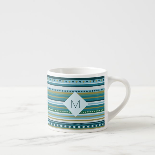 Monogram Tribal Teal Blue Mönster Espresso Mugg Espressomugg (Höger)