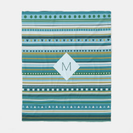 Monogram Tribal Teal Blue Mönster Fleece Blanket