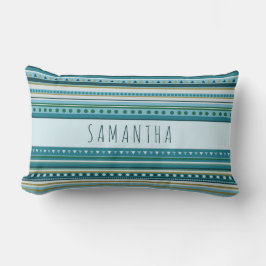 Monogram Tribal Teal Blue Mönster Lumbar Pillow Lumbarkudde