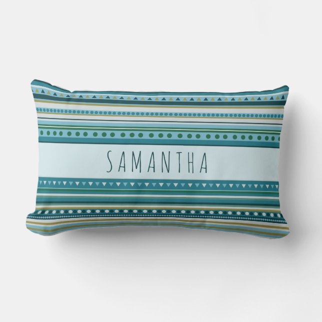 Monogram Tribal Teal Blue Mönster Lumbar Pillow Lumbarkudde (Framsida)