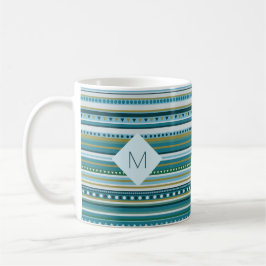 Monogram Tribal Teal Blue Mönster Mugg
