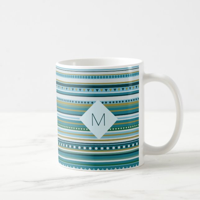 Monogram Tribal Teal Blue Mönster Mugg (Höger)