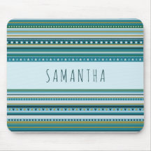 Monogram Tribal Teal Blue Rand Mönster Mousepad