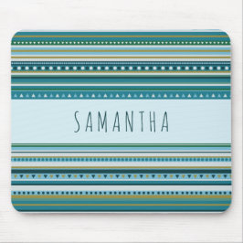 Monogram Tribal Teal Blue Rand Mönster Mousepad Musmatta