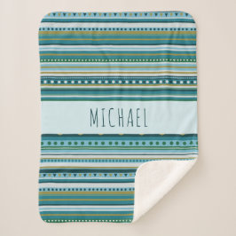 Monogram Tribal Teal Blue Rand Sherpa Blanket