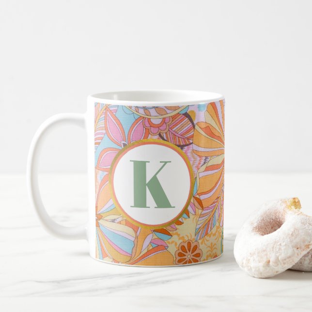 Monogram Trippy Nostalgic Blommigt Mood Kaffemugg (Med munk)