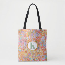 Monogram Trippy Nostalgic Blommigt Mood Tygkasse