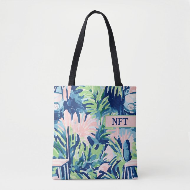 Monogram Tropical Blommigt Golf Tote Bag Tygkasse (Framsida)