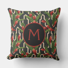 Monogram Tropical Löv Ginger Geometric Mönster Kudde