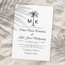 Monogram Tropical Palm Tree Formal Beach Wedding Inbjudningar