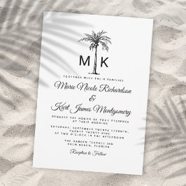 Monogram Tropical Palm Tree Formal Beach Wedding Inbjudningar