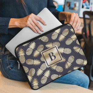 Monogram Tropical Pineapple Girly Guld Laptop Fodral