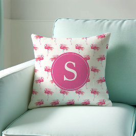 Monogram Tropical Rosa Flamingo Pattern Kudde