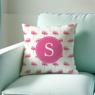 Monogram Tropical Rosa Flamingo Pattern Kudde