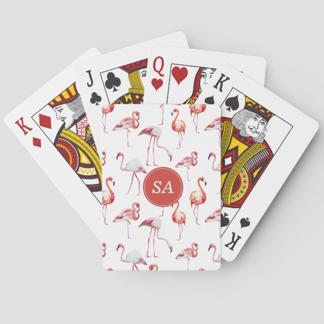 Monogram Tropical Rosa Flamingo Vattenfärg Casinokort (Baksidan)