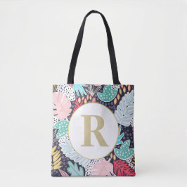 Monogram Tropical Shapes Collage Mönster Tote Bag Tygkasse