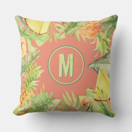 Monogram Tropical Watercolor Flowers Kudde