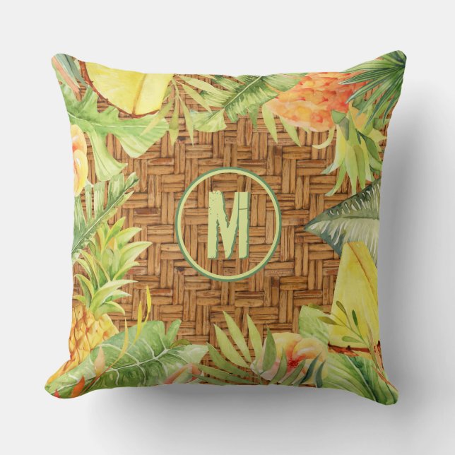 Monogram Tropical Watercolor Foral Dekorativ kudde (Framsida)