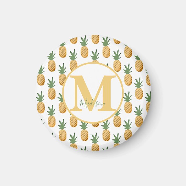 Monogram Tropical Watercolor Pineapple Magnet (Framsidan)