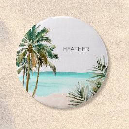 Monogram Tropicala Palmkronblad Blå Strand Knapp
